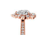 Rose gold Heart Halo Milgrain Pave Diamond Ring with Four-Prong Setting 5