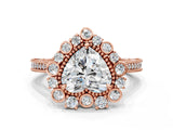 Rose gold Heart Halo Milgrain Pave Diamond Ring with Four-Prong Setting