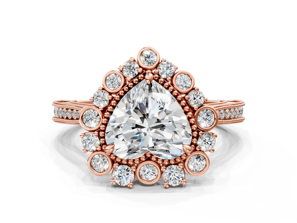 Rose gold Heart Halo Milgrain Pave Diamond Ring with Four-Prong Setting