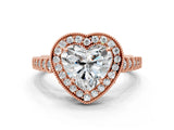 Rose gold Heart Halo Milgrain Solitaire with Bezel Set Side Stones and Pave Band_32