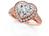 Rose gold Heart Halo Milgrain Solitaire with Bezel Set Side Stones and Pave Band_33