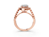 Rose gold Heart Halo Milgrain Solitaire with Bezel Set Side Stones and Pave Band_35