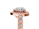 Rose gold Heart Halo Milgrain Solitaire with Bezel Set Side Stones and Pave Band_37