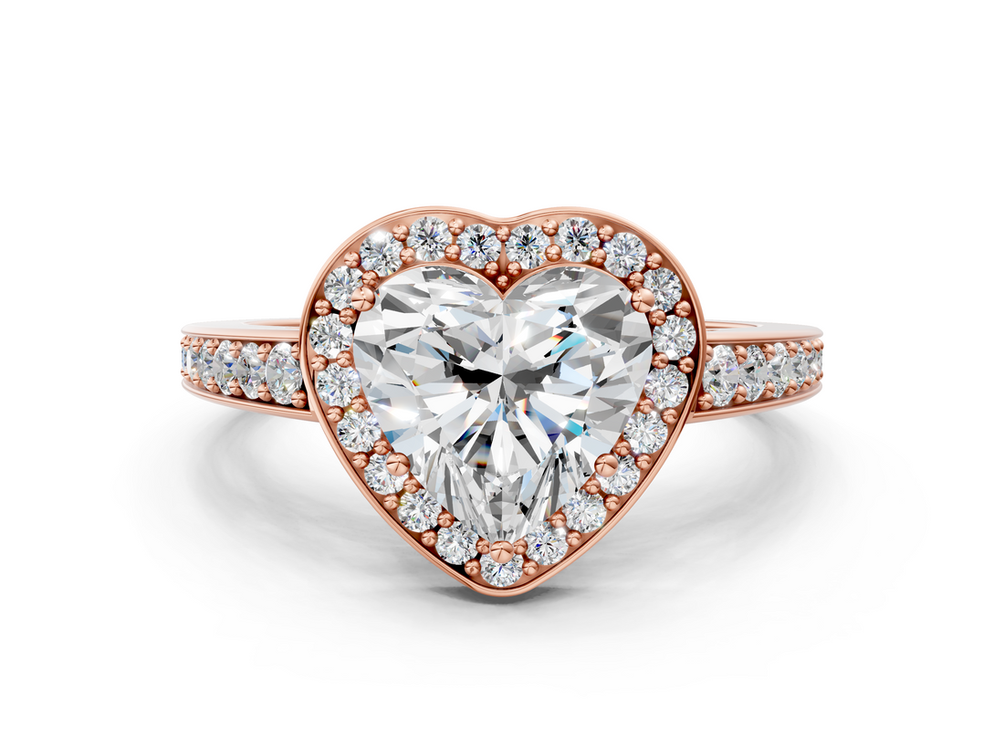 Rose gold Heart Halo Pavé Diamond Engagement Ring with Bezel Setting_20