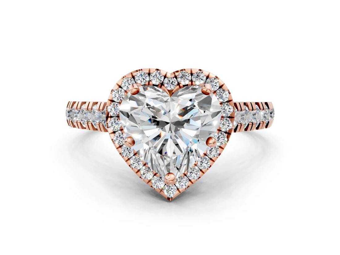 Rose gold Heart Halo Pavé Diamond Engagement Ring with Four-Prong Setting_26