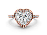 Rose gold Heart Halo Pave Band Solitaire Ring with Prong Setting_66