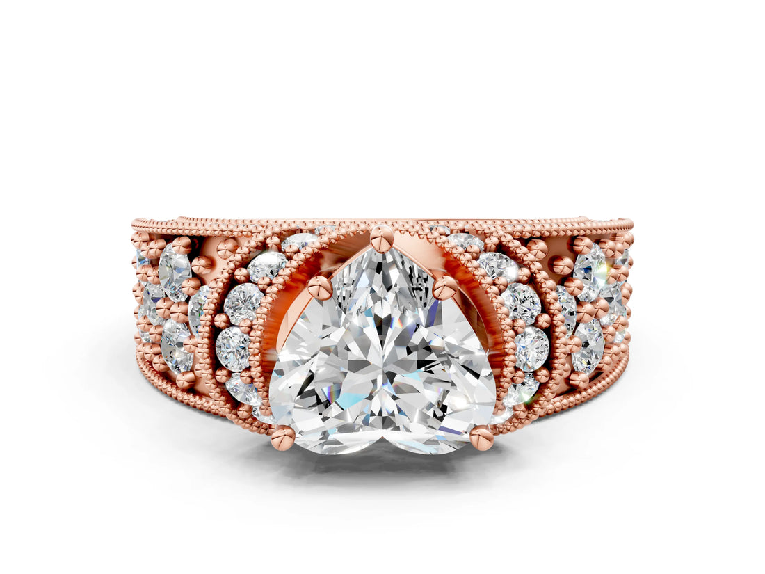 Rose gold Heart Halo Pave Diamond Engagement Ring with Milgrain Detailing_45
