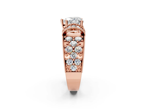 Rose gold Heart Halo Pave Diamond Engagement Ring with Milgrain Detailing