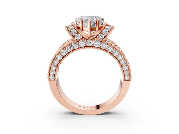 Rose gold Heart Halo Pave Diamond Engagement Ring with Milgrain Detailing