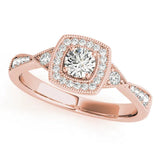 Rose gold Fancy Blue Heart  Halo Round Diamond Milgrain Pave Engagement Ring