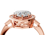 Rose gold Heart Halo Round Diamond Milgrain Pave Engagement Ring_13