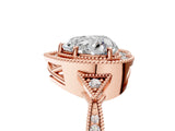 Rose gold Heart Halo Round Diamond Milgrain Pave Engagement Ring_14