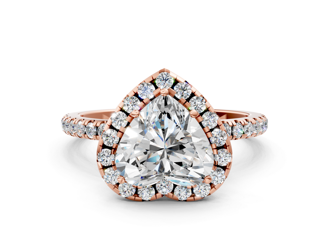 Rose gold Heart Halo Round Diamond Pavé Band Four-Prong Ring_3