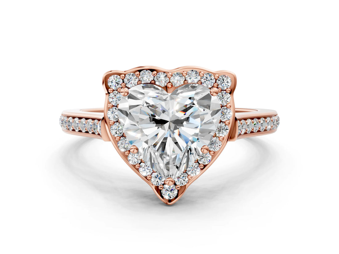 Rose gold Heart Halo Round Diamond Pave Band with Four-Prong Setting_39