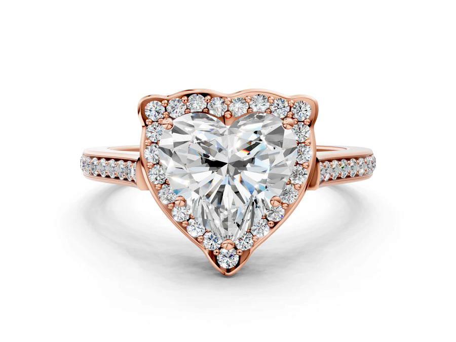 Rose gold Heart Halo Round Diamond Pave Band with Four-Prong Setting