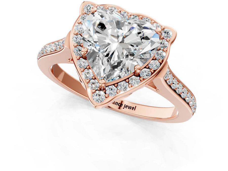 Rose gold Heart Halo Round Diamond Pave Band with Four-Prong Setting