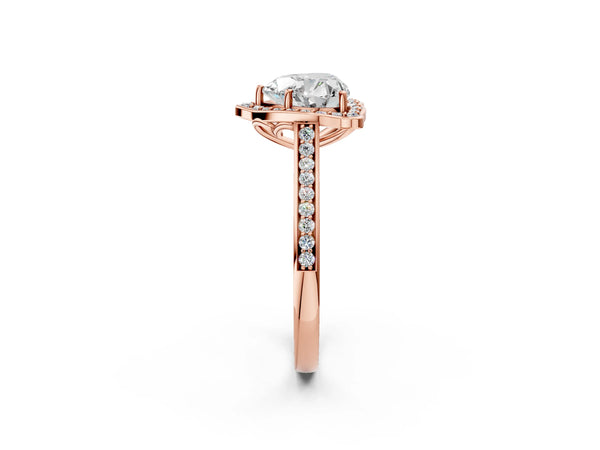 Rose gold Heart Halo Round Diamond Pave Band with Four-Prong Setting