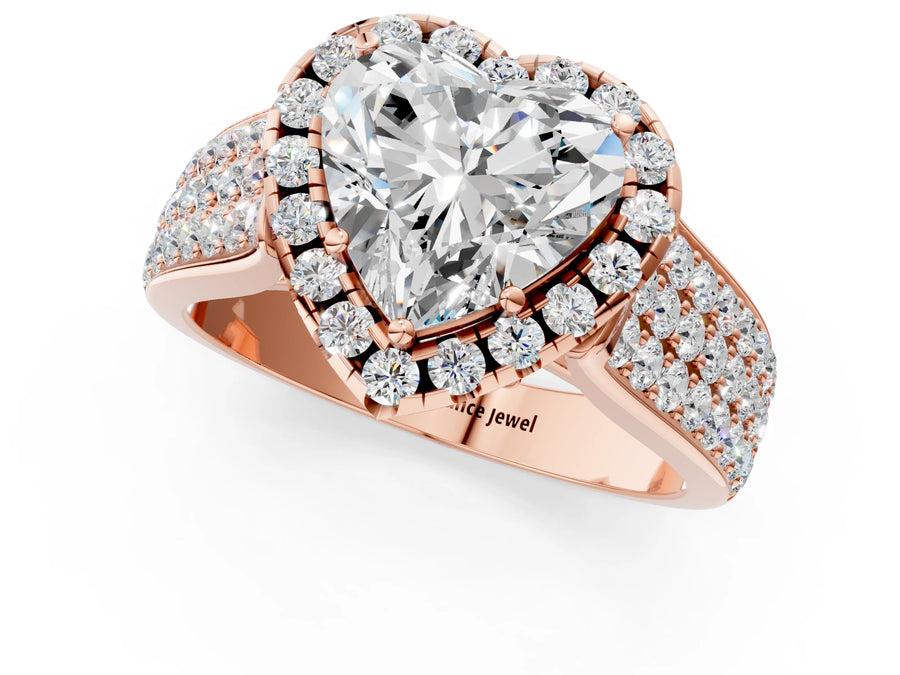 Rose gold Heart Halo Round Diamond Pave Band with Prong Setting