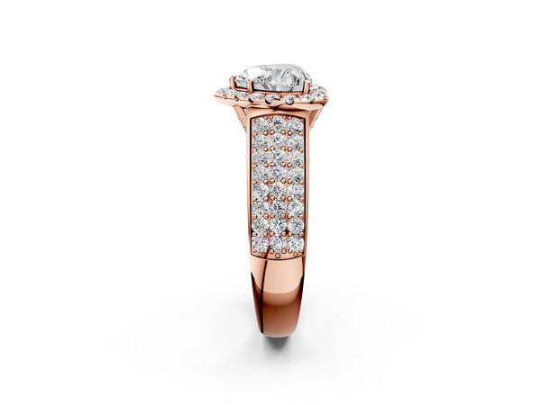 Rose gold Heart Halo Round Diamond Pave Band with Prong Setting