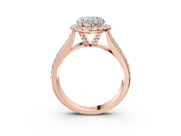 Rose gold Heart Halo Round Diamond Pave Band with Prong Setting