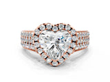Rose gold Heart Halo Round Diamond Pave Band with Prong Setting