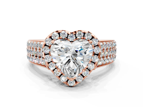 Rose gold Heart Halo Round Diamond Pave Band with Prong Setting
