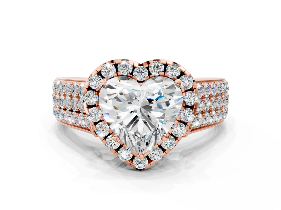 Rose gold Heart Halo Round Diamond Pave Band with Prong Setting