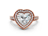 Rose gold Heart Halo Solitaire Diamond Ring with Pave Band and Bezel Setting_49
