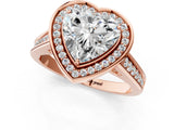 Rose gold Heart Halo Solitaire Diamond Ring with Pave Band and Bezel Setting_50