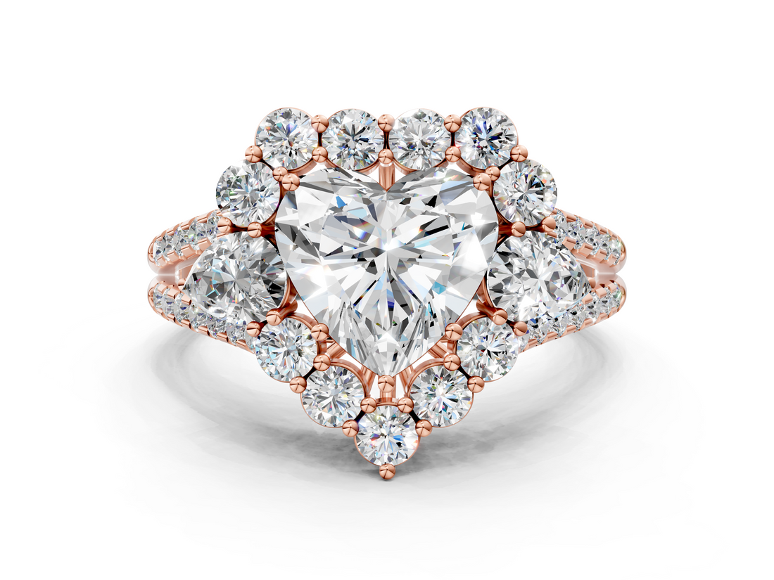 Rose gold Heart Halo Split Shank Diamond Engagement Ring with Prong Setting_20