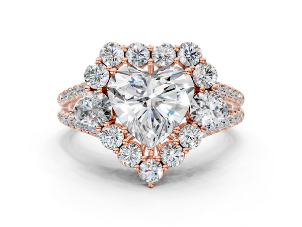 Rose gold Heart Halo Split Shank Diamond Engagement Ring with Prong Setting