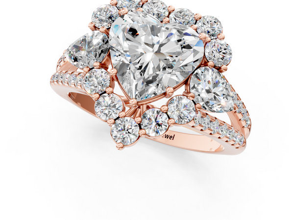 Rose gold Heart Halo Split Shank Diamond Engagement Ring with Prong Setting