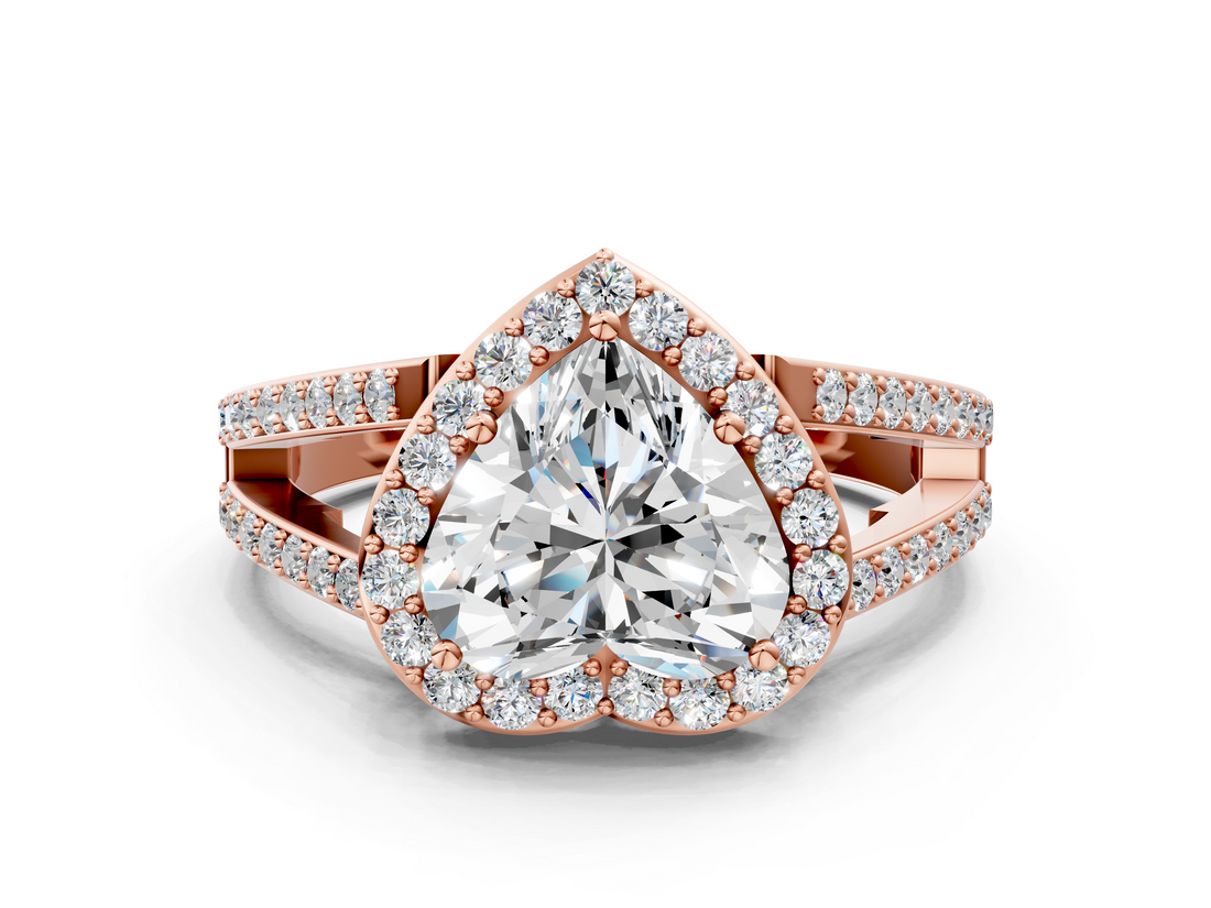 Rose gold Heart Halo Split Shank Diamond Ring with Four-Prong Setting_36