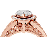 Rose gold Heart Halo Split Shank Diamond Ring with Milgrain Prong Setting_10
