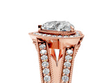 Rose gold Heart Halo Split Shank Diamond Ring with Milgrain Prong Setting_11