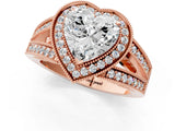 Rose gold Heart Halo Split Shank Diamond Ring with Milgrain Prong Setting_7