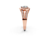 Rose gold Heart Halo Split Shank Diamond Ring with Milgrain Prong Setting_8