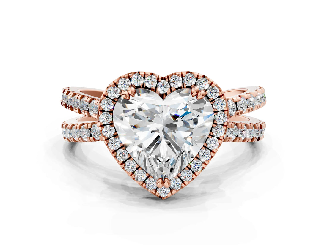 Rose gold Heart Halo Split Shank Diamond Ring with Pavé Setting_26