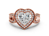 Rose gold Heart Halo Split Shank Milgrain Diamond Ring_18