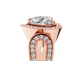 Rose gold Heart Halo Split Shank Milgrain Diamond Ring_23
