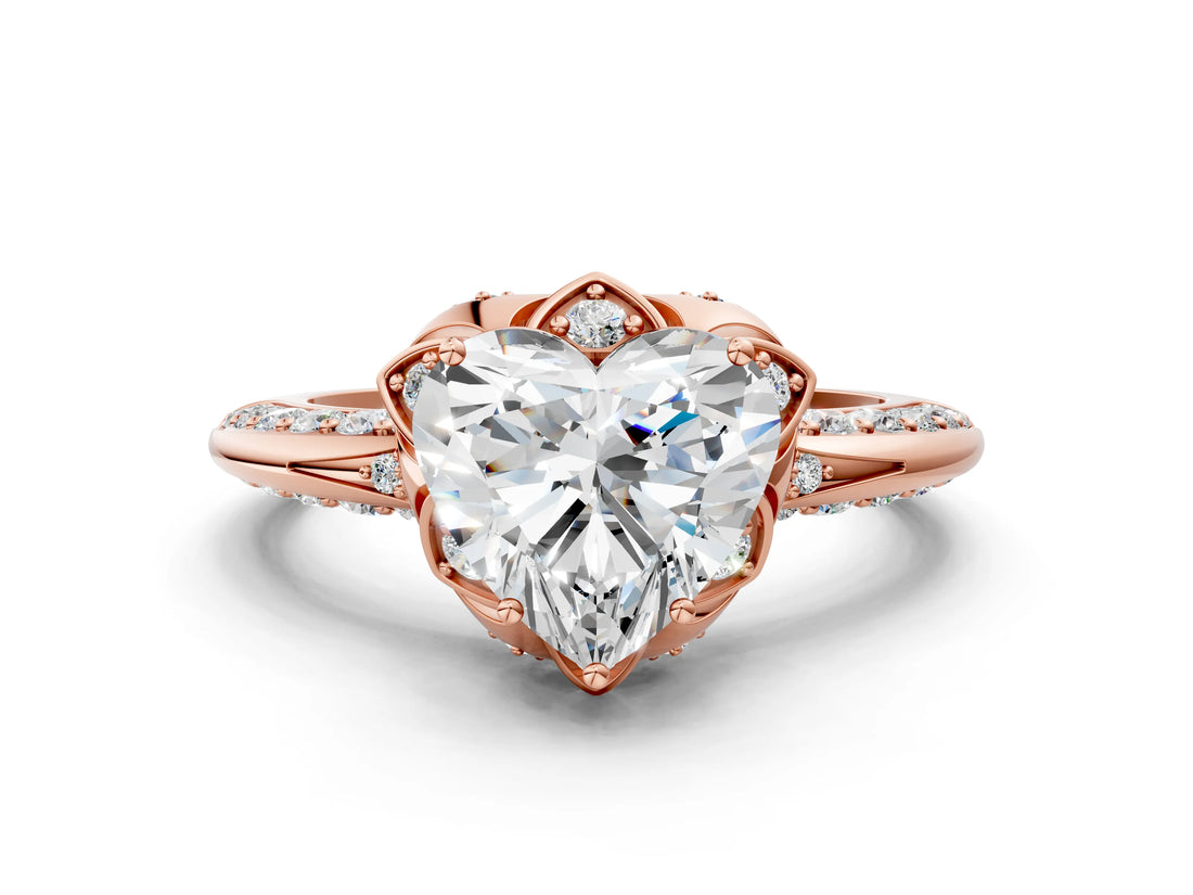 Rose gold Heart Halo Split Shank Pave Diamond Ring with Petal Prong Setting_21