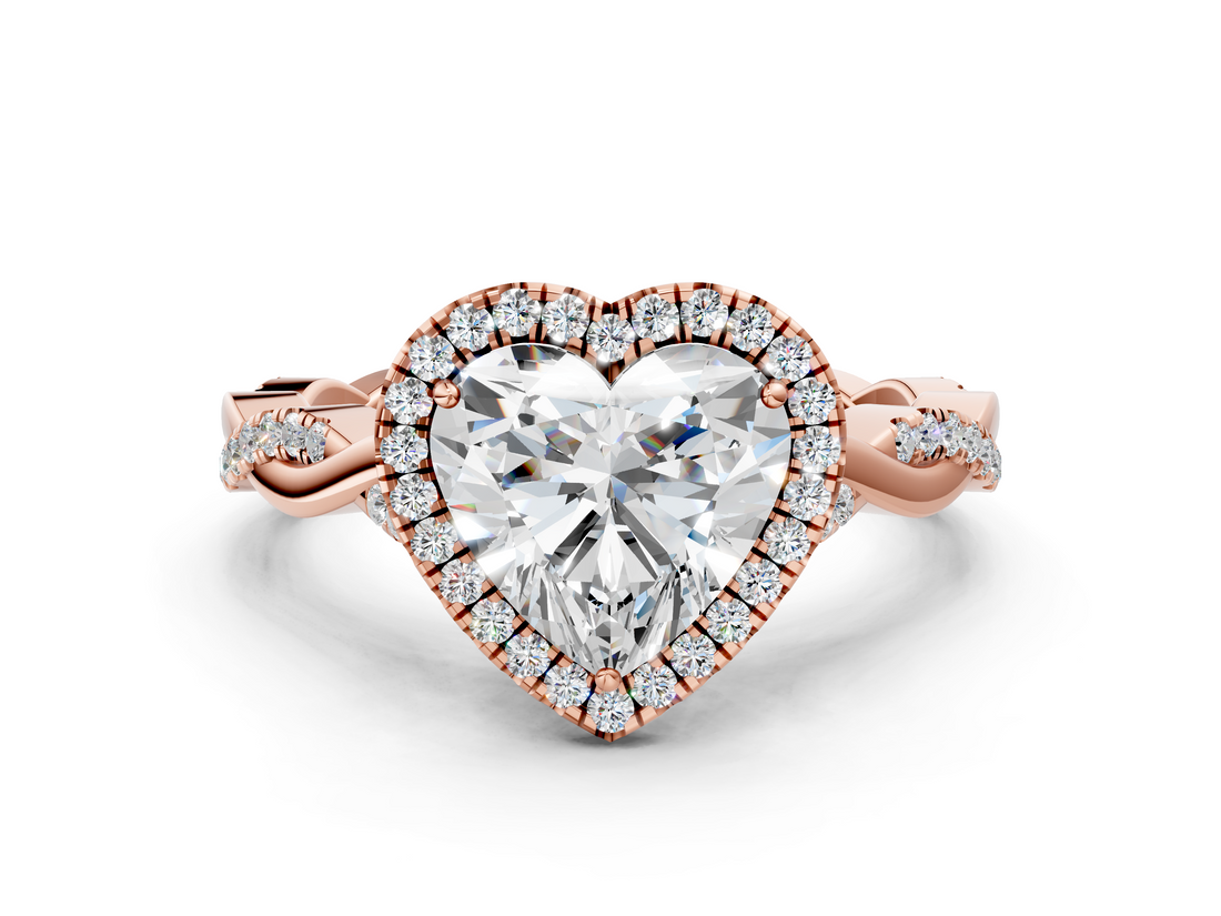 Rose gold Heart Halo Twist Band Solitaire Ring_20