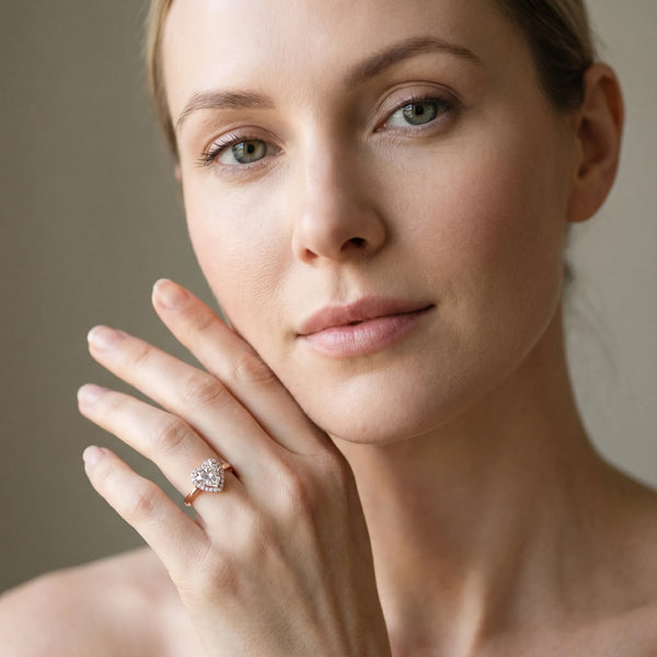 Rose gold Heart Halo Twist Band with Four-Prong Setting