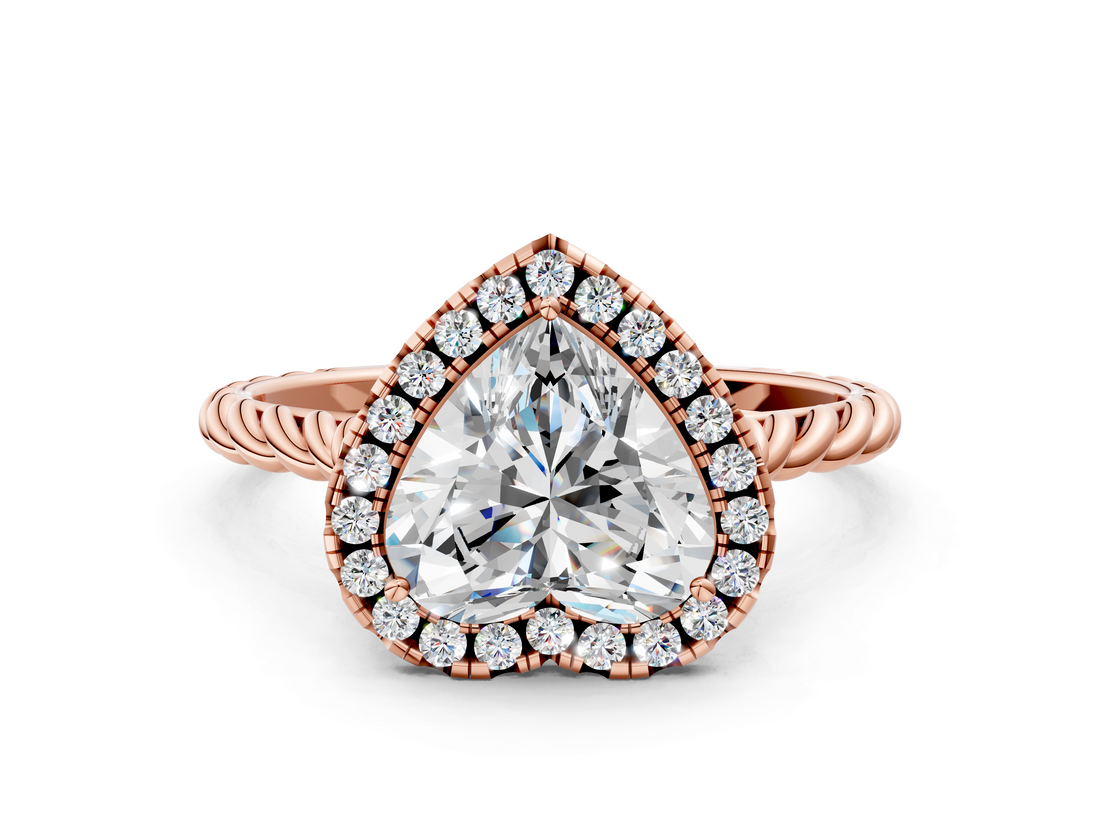 Rose gold Heart Halo Twisted Band Four-Prong Diamond Ring_18
