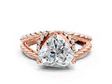 Rose gold Heart Halo Twisted Band Four-Prong Ring_32