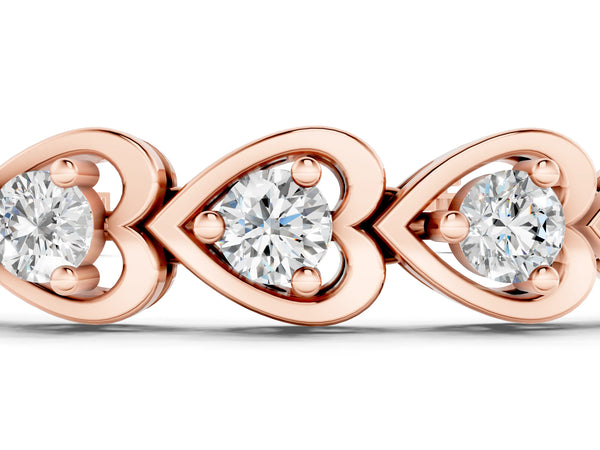 Rose gold Heart Link Diamond Tennis Bracelet with Round Cut Stones and Bezel Setting