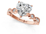 Rose gold Heart Milgrain Bezel Diamond Engagement Ring with Solitaire Prong Setting_159