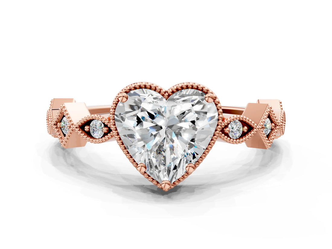 Rose gold Heart Milgrain Marquise Diamond Twist Band Ring_37