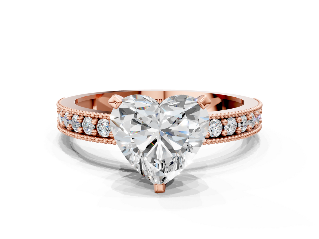 Rose gold Heart Milgrain Pave Diamond Engagement Ring with Four-Prong Setting_156