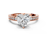 Rose gold Heart Milgrain Pave Diamond Engagement Ring with Four-Prong Setting_156